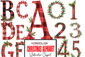 Buffalo Plaid Christmas Alphabet PNG, an Illustration by CrexoraLab
