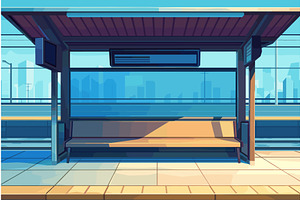 Cartoon empty bus stop in the city, an Object Illustration by LadadikArt