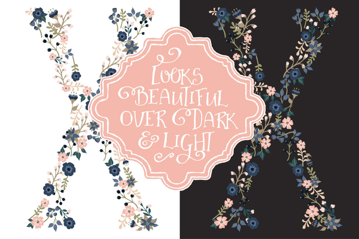 Navy & Blush Floral Alphabet Vectors, an Illustration by Amanda Ilkov (Photo 3 of 5)