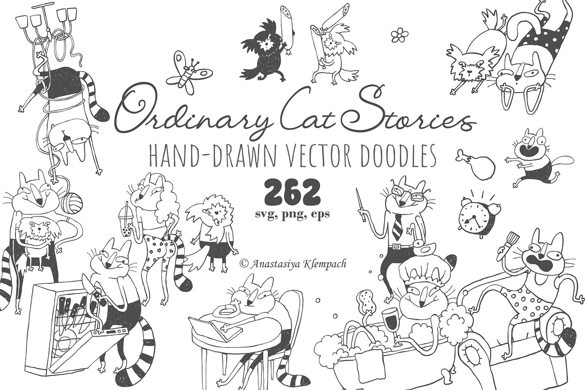 Hand-Drawn Cat Doodle Bundle, an Education Illustration by Anastasiya Klempach (Photo 1 of 10)
