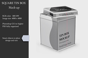 Metallic Square Tin Box Mockup