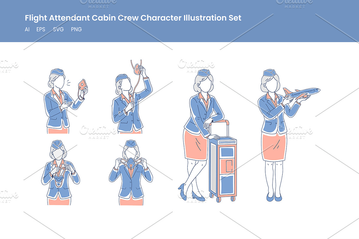 Flight Attendant Illustration Set, a Transportation Illustration by Stock Shape (Photo 1 of 4)