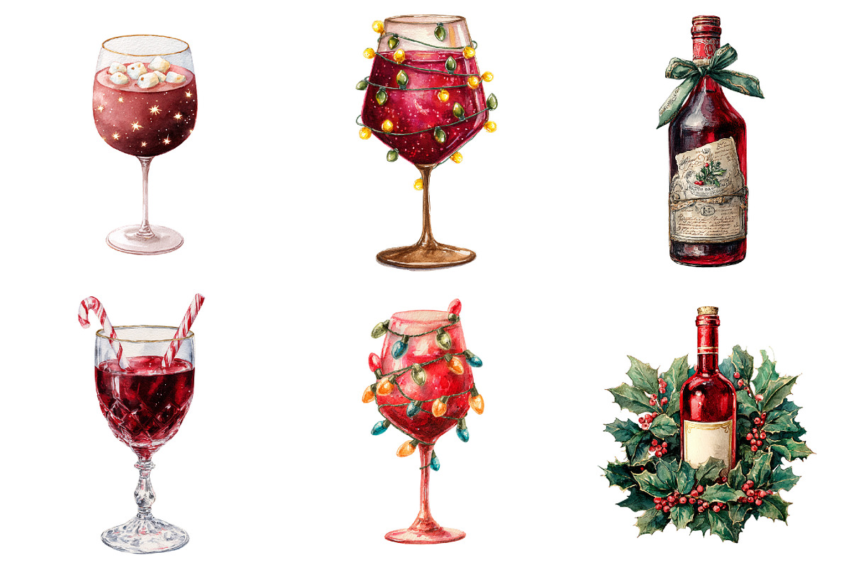 Christmas Red Wine Clipart, a Graphic by CitraGraphics (Photo 2 of 4)