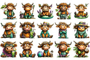 Summer Funny Highland Cow Clipart, an Illustration by OK Design (Thumbnail 3 of 6)