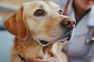 Dog at the vet: Close-up of a golden, an Animal Photo by Pixeness Studio