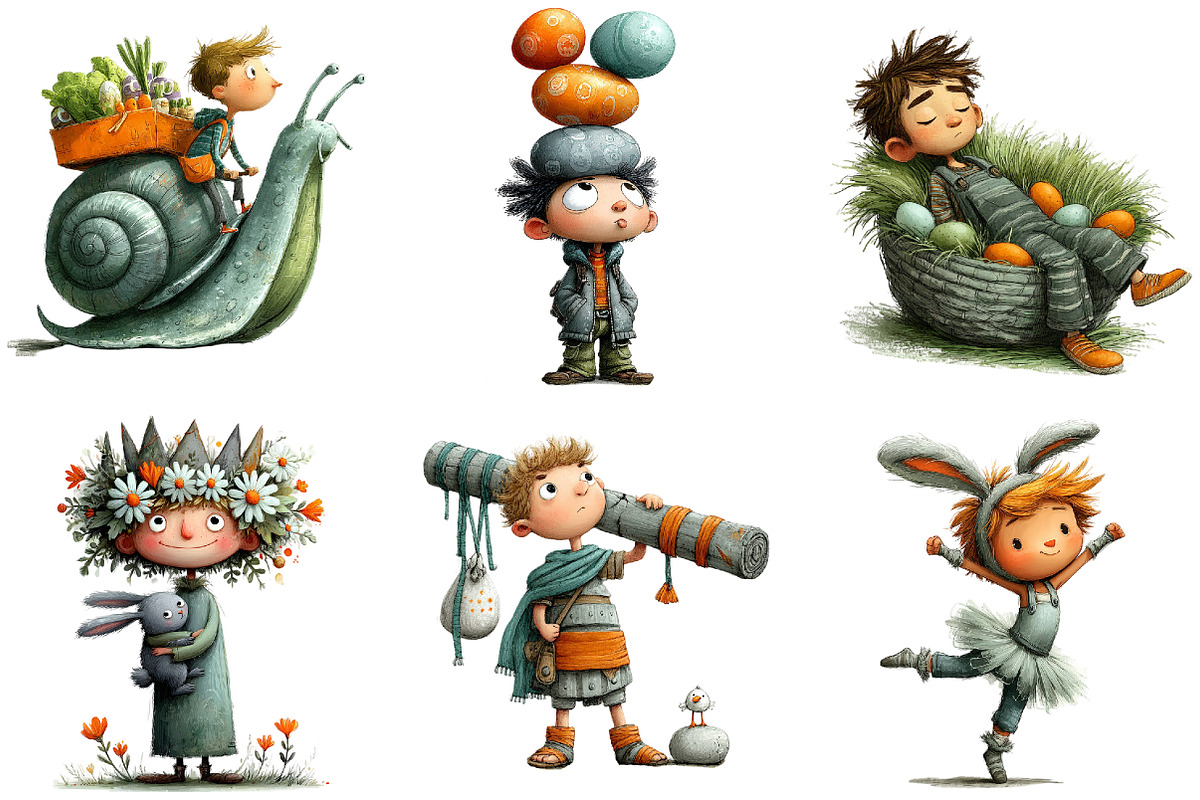 Funny Quirky Easter Boys Clipart, an Illustration by DreamArtGraphic (Photo 5 of 5)