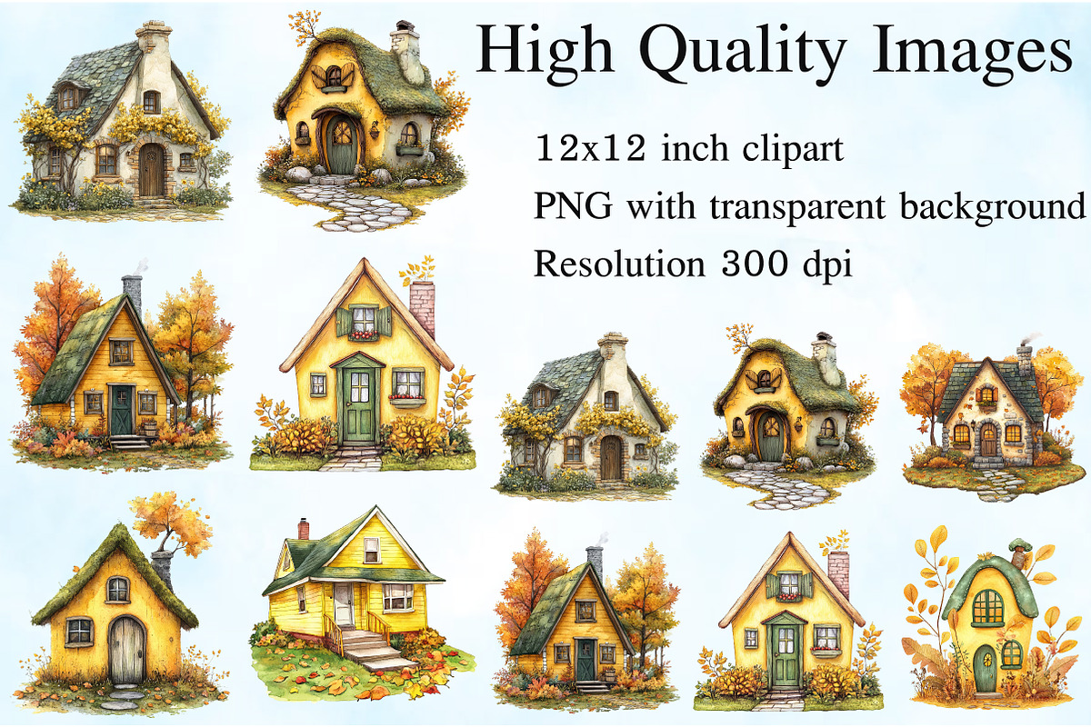 Yellow & Green Autumn Cottage PNG, an Illustration by Craft Nest (Photo 2 of 6)