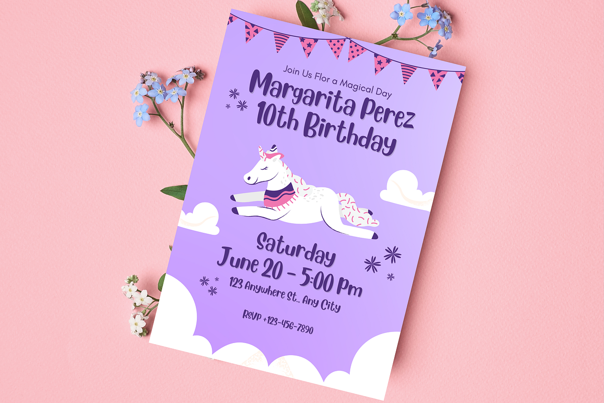 Unicorn Birthday Invitations, a Templates & Theme by TemplateCastleStore (Photo 8 of 9)