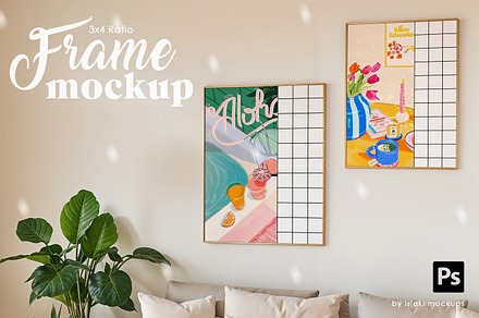 2 Frames Interior Mockup | 3x4 Ratio