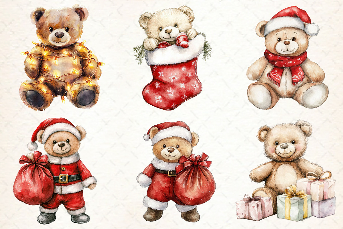 Watercolor Christmas Teddy Bear Clip, an Illustration by Libby Wishes (Photo 5 of 8)