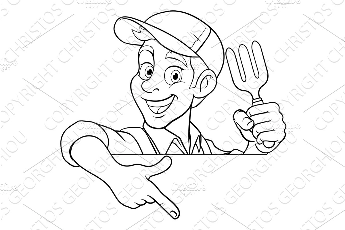 Gardener Garden Fork Cartoon, a Person Illustration by Christos Georghiou