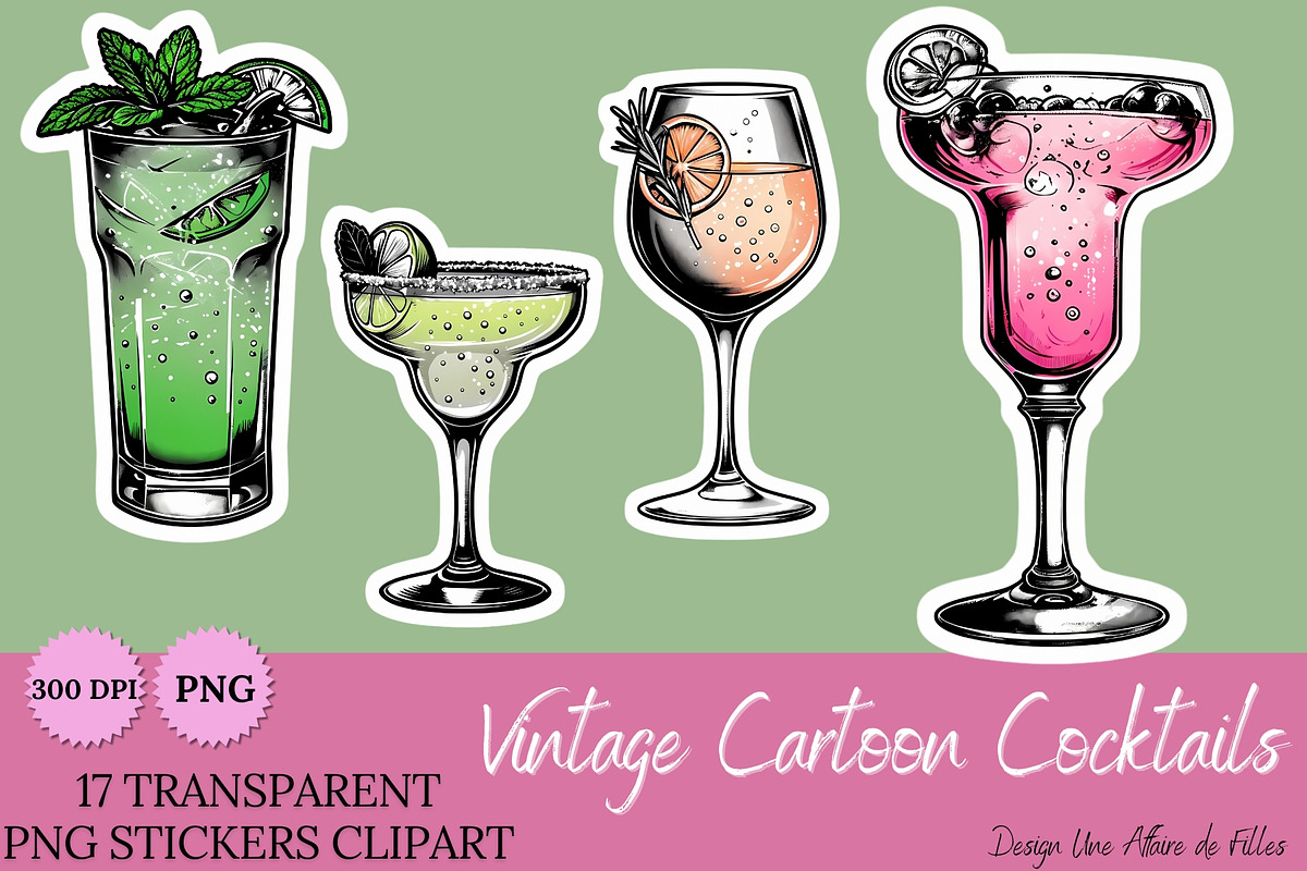VINTAGE CARTOON COCKTAILS STICKERS, a Food Illustration by Une Affaire de Filles (Photo 5 of 6)