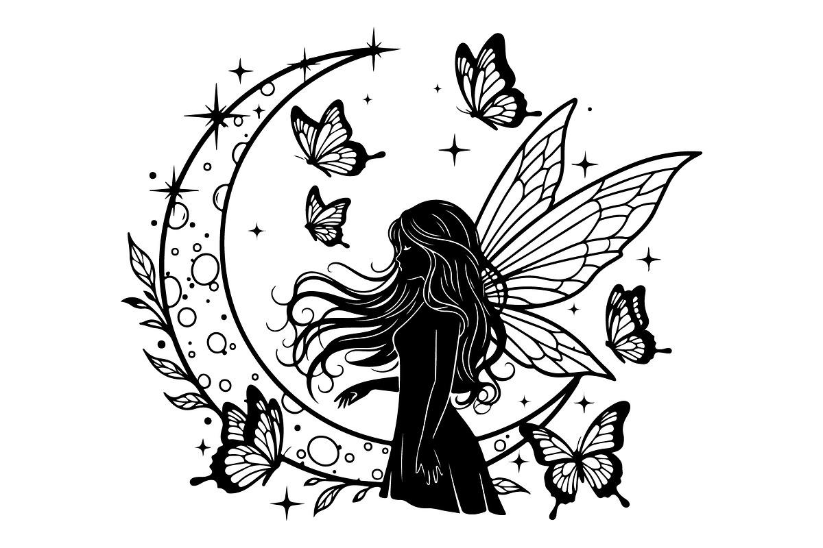 Fairy Moon Butterfly Silhouette, an Object Illustration by Gaye Art (Photo 8 of 31)