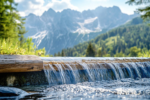 Beautiful landscape with water stream on mountains background, a Photo by AlyaAnd