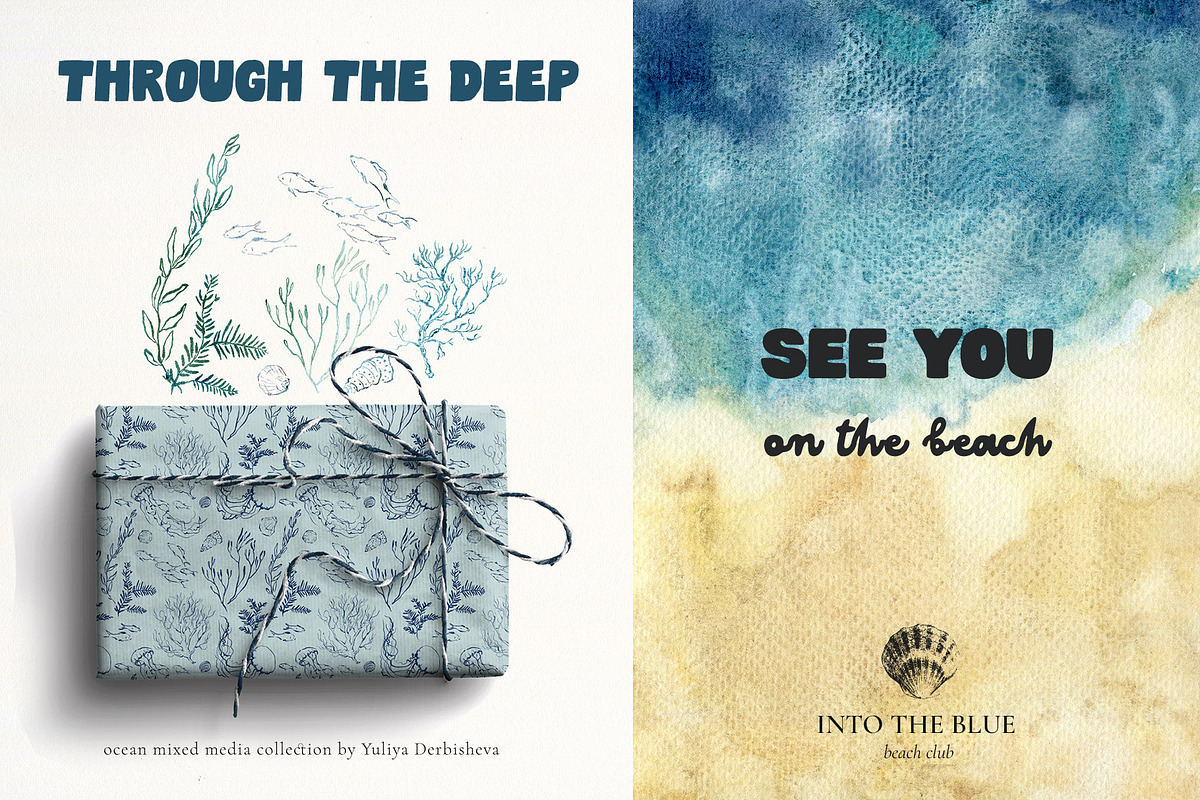Ocean watercolor background animals, a Background Graphic by Yuliya Derbisheva (Photo 10 of 15)