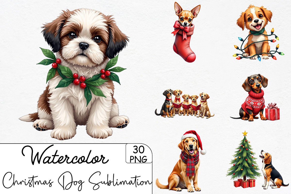 Christmas Dog Sublimation Clipart Bu, an Illustration by CrexoraLab (Photo 1 of 5)