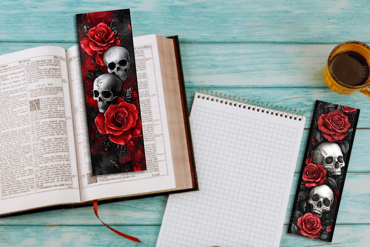 Skull Flower, Halloween Bookmark png, an Illustration by Watercolor design (Photo 2 of 3)