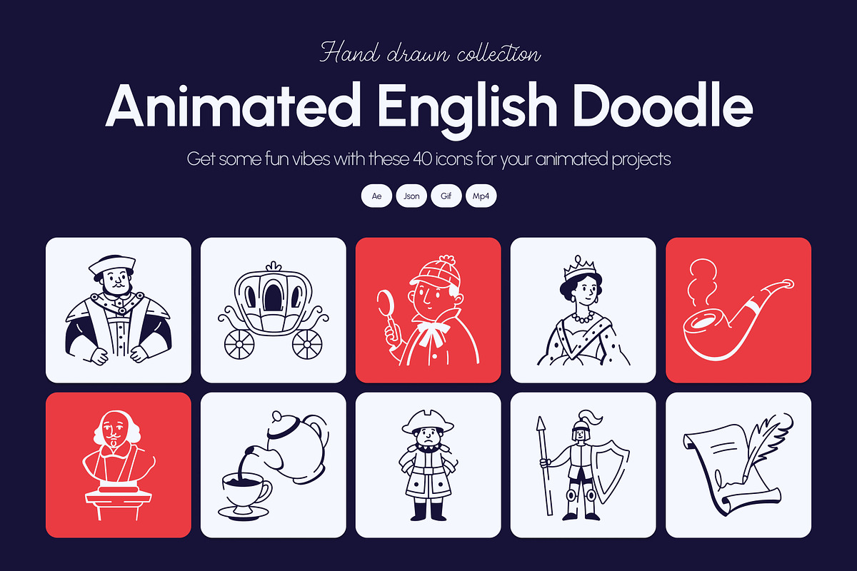 Animated English Doodle Icon Set, an Outline Icon by Vectors Market (Photo 1 of 5)
