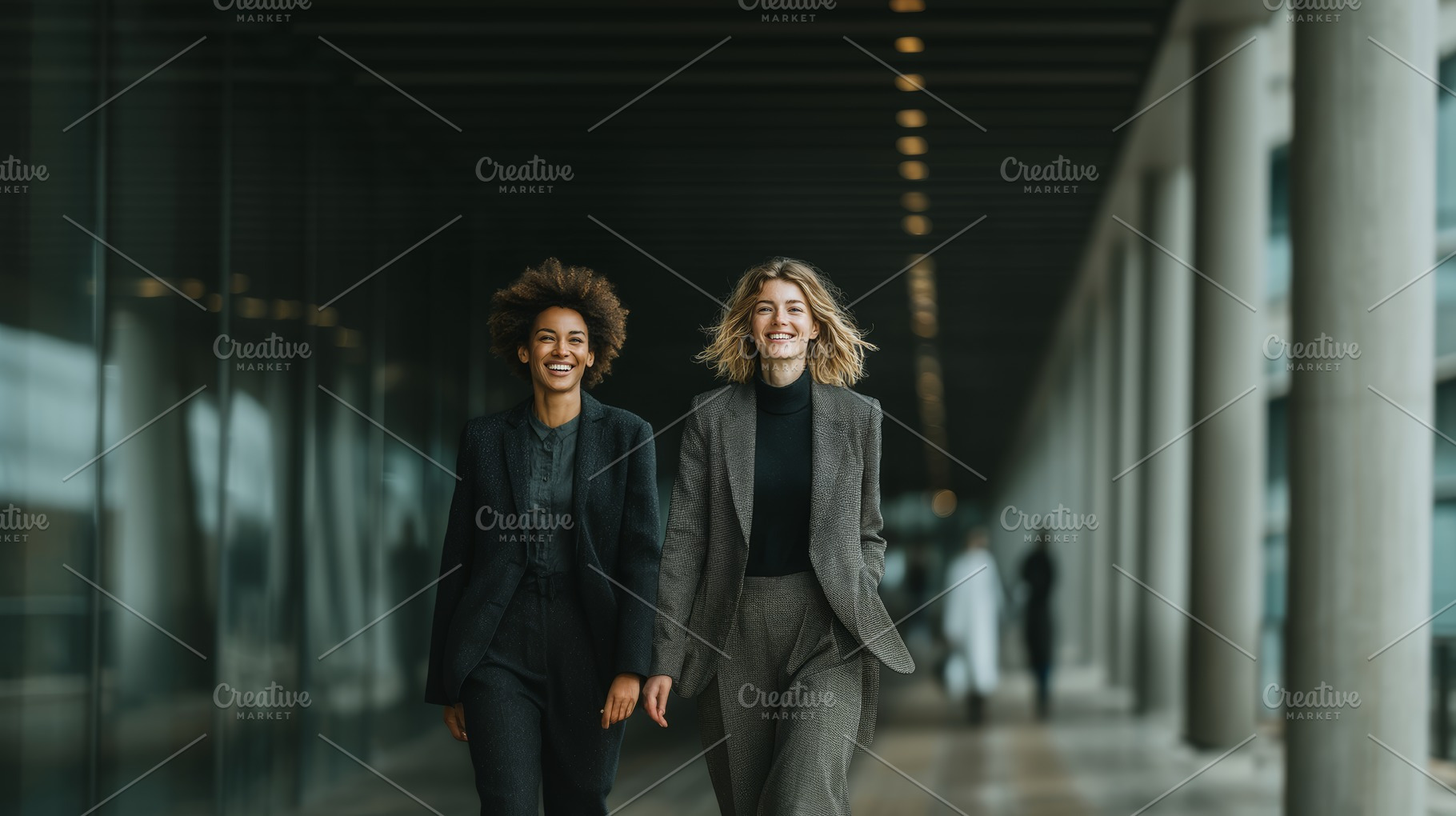Confident businesswomen walking through an office hallway, smiling and focused, a Person Photo by AS photostudio