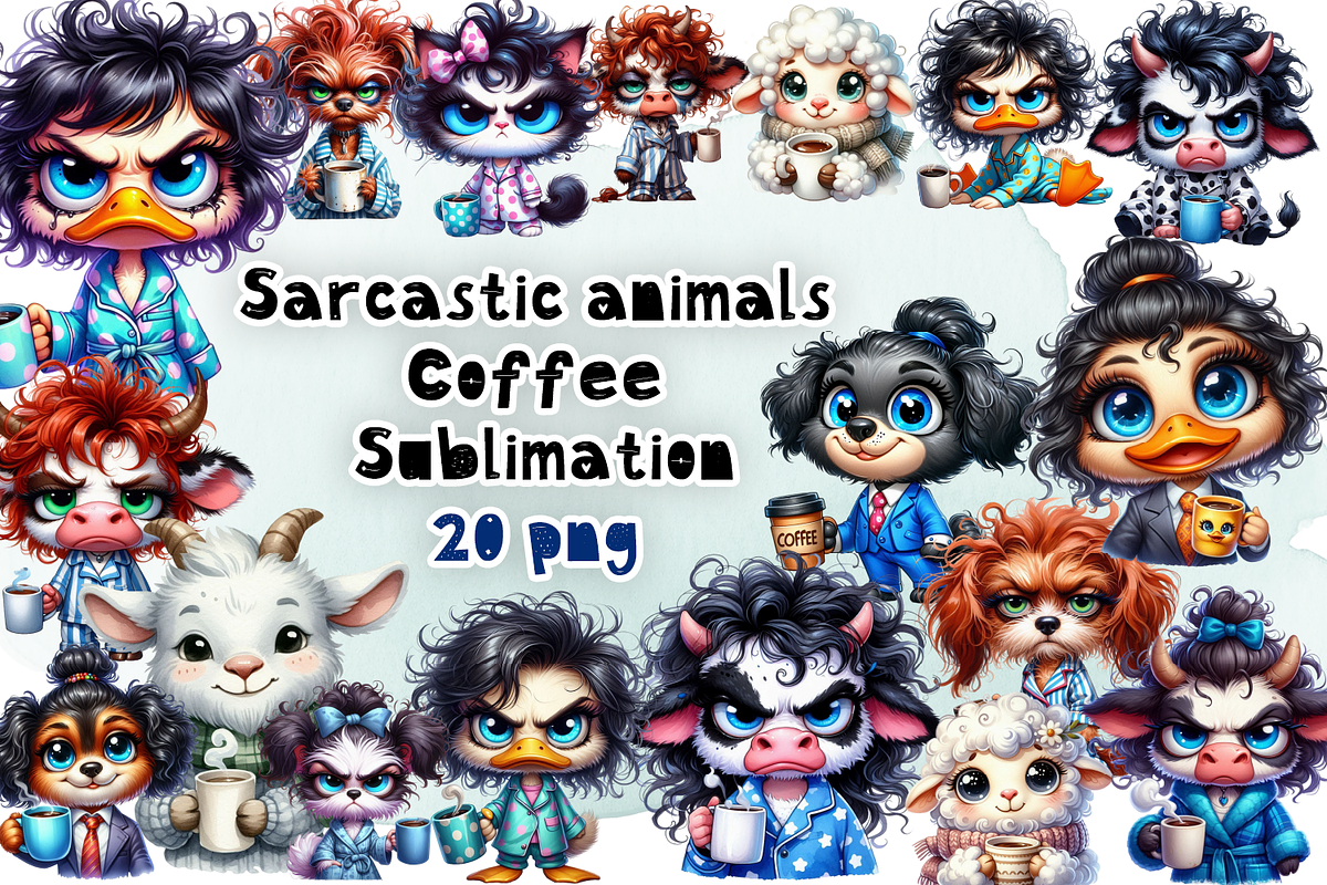 Sarcastic animal Coffee clipart, an Animal Illustration by ElenazlataArt (Photo 1 of 4)