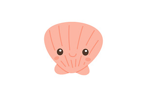 Smiling cartoon pink seashell. Flat, an Animal Illustration by GraphiShop