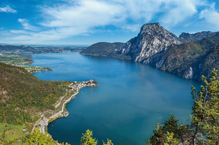 Peaceful autumn Alps mountain Traunsee lake view from Kleiner So, a Nature Photo by YuriyB