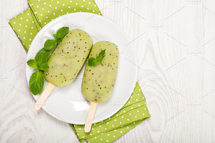 Kiwi Popslice Icecream On Light Background Containing Background Bright And