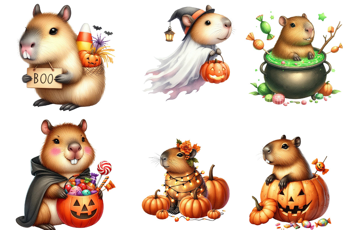 Halloween Capybara Clipart, a Seasonal Illustration by DreamArtGraphic (Photo 3 of 4)