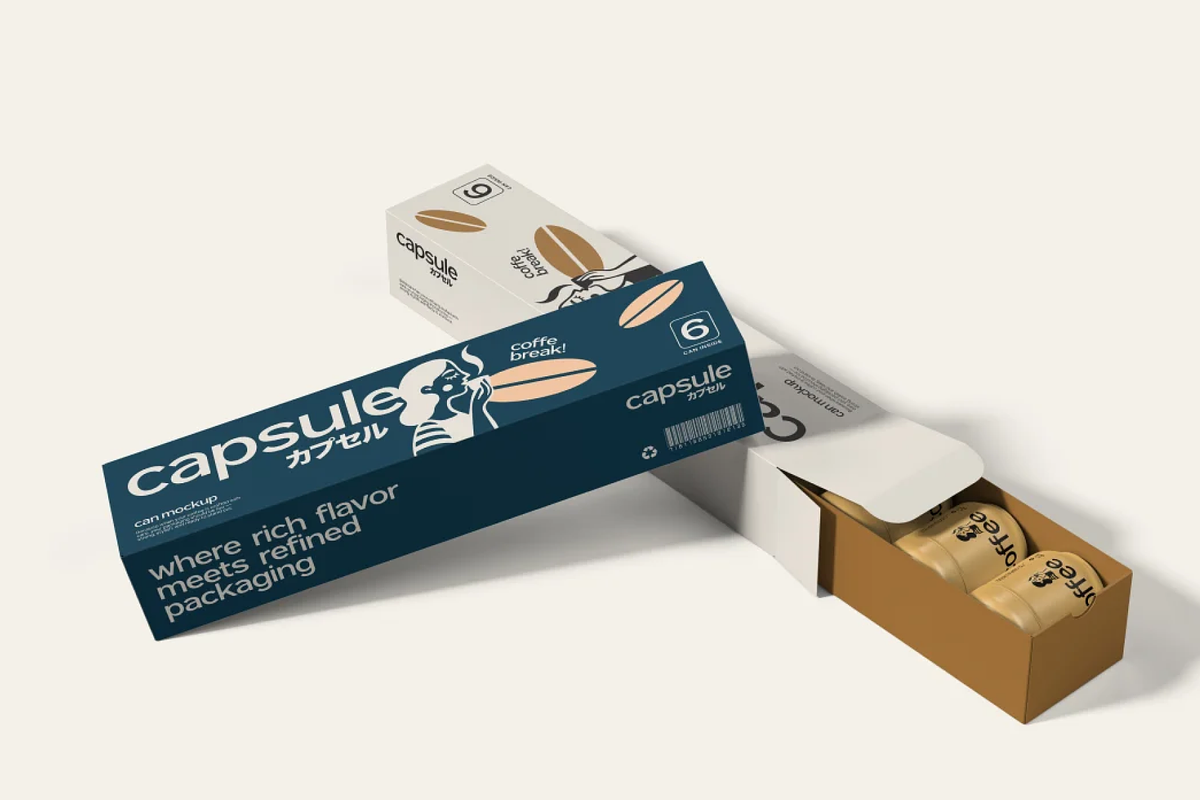 Capsule Can with Sleeve Box Mockup, a Packaging Mockup by graphicsauce (Photo 2 of 3)