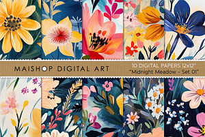 Flower Meadows Seamless Patterns, a Pattern Graphic by Maishop