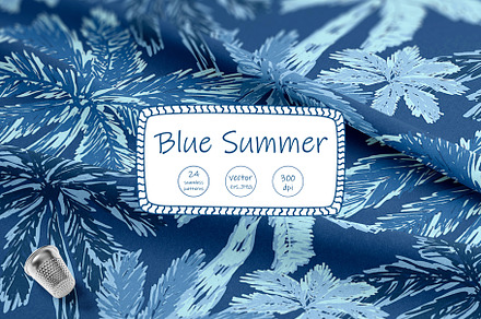 Blue tropical summer beach patterns, a Graphic by Tani Kuzminka