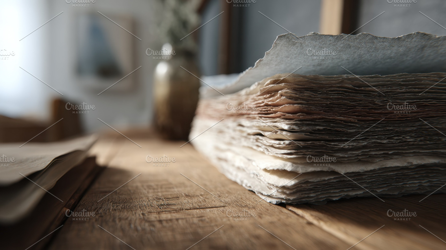 Old stack of handmade paper on table, a Photo by Beautiful things