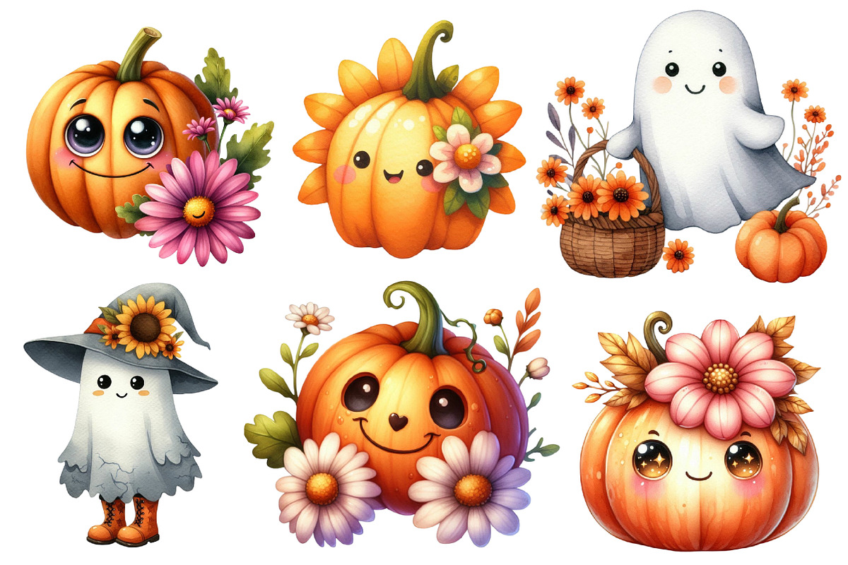 Watercolor Retro Halloween  Clipart, an Illustration by Designworld (Photo 5 of 6)