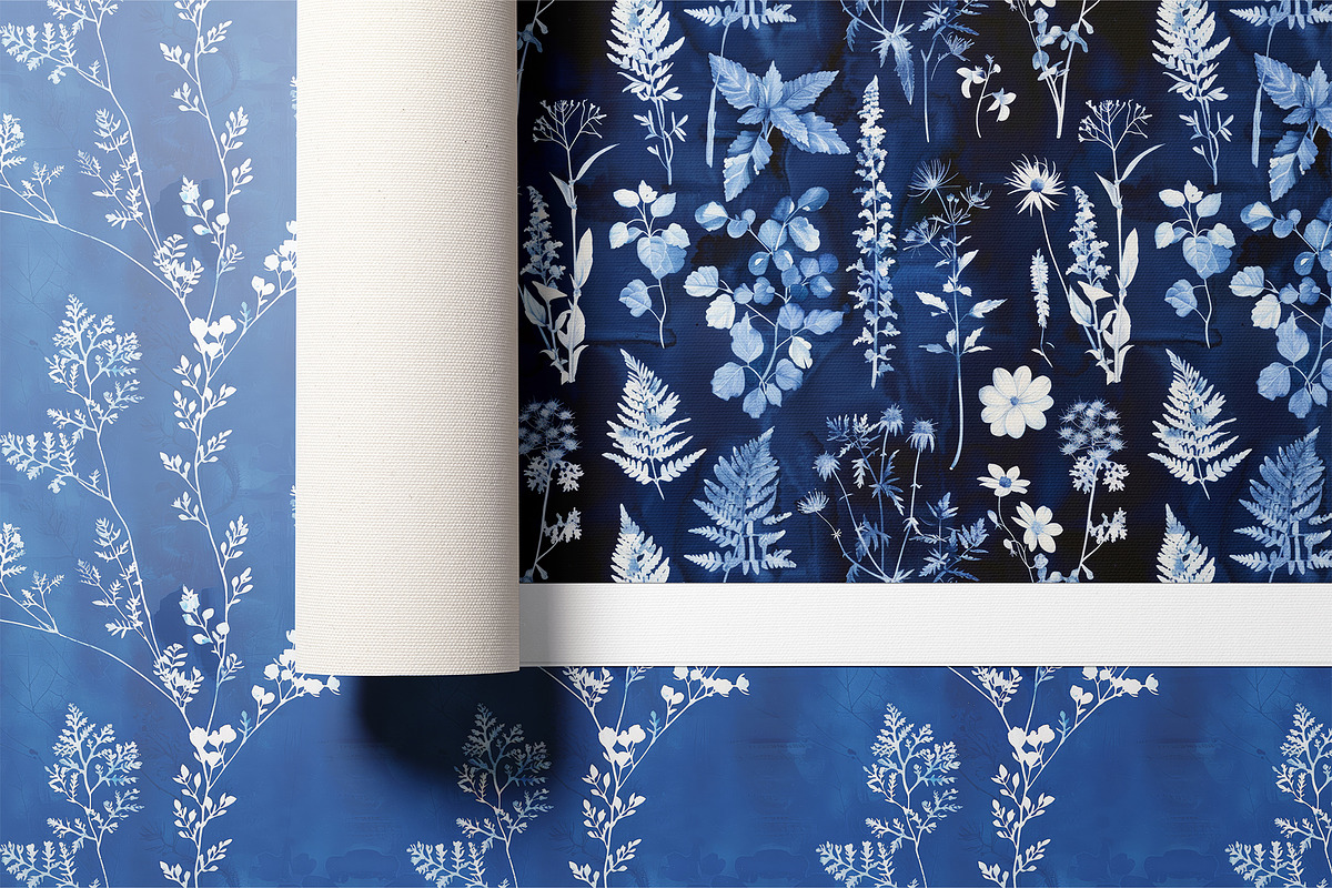 Cyanotype Floral Seamless Patterns, a Pattern Graphic by Ninterints (Photo 5 of 18)