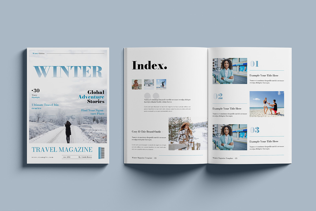 Winter Travel Magazine Template, a Magazine Template by GoldenGrid Studio (Photo 2 of 9)