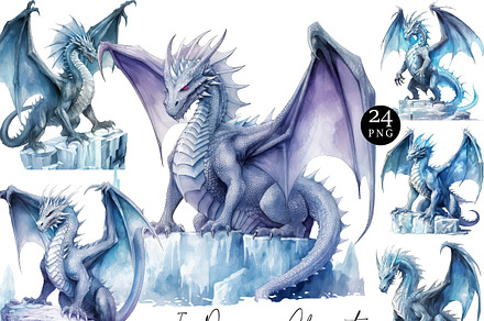 Watercolor Ice Dragons Clip Art, an Animal Illustration by Design Scotch