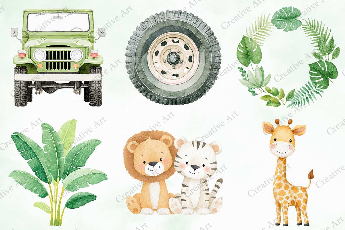 Safari Animals Watercolor Clipart, an Illustration by Creative Art (Photo 5 of 10)