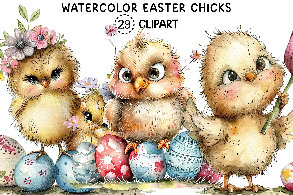 Watercolor Easter Chicks Clipart, an Illustration by Creative Art (Photo 1 of 8)