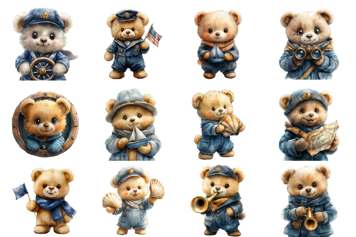 Cute Sailor Teddy Bear Clipart, an Illustration by SinaCreation (Photo 3 of 5)