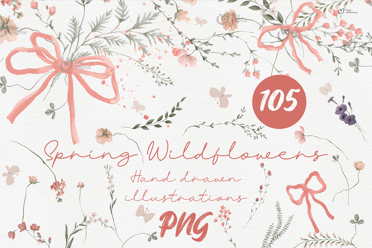 Spring Wildflowers, hand drawn, an Object Illustration by ollalya (Photo 1 of 9)