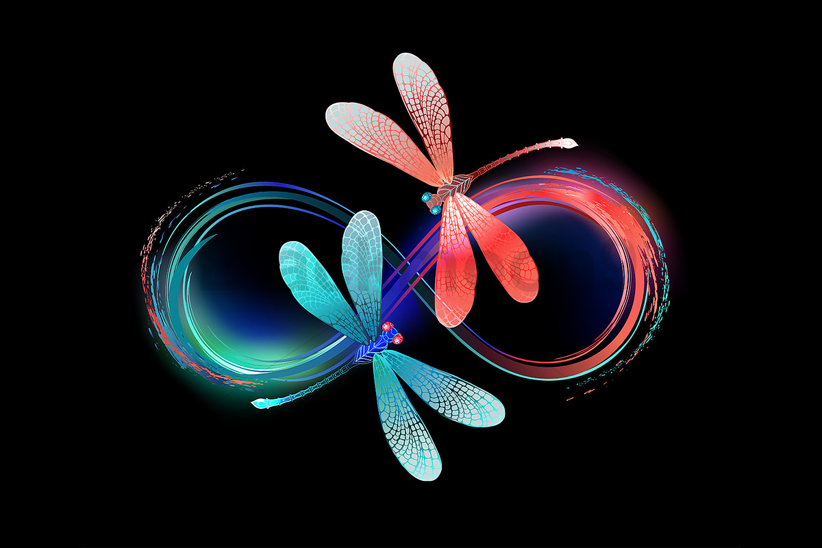 Infinity with glowing dragonflies, a Decorative Illustration by blackmoon9