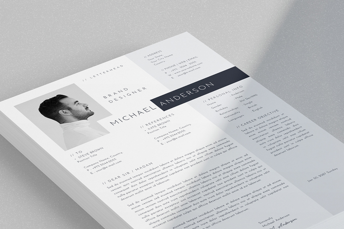Minimal Resume CV Template, a Resume Template by Designsoul14 (Photo 4 of 6)