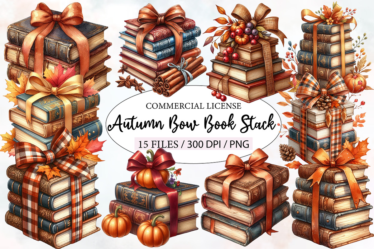 Autumn Bow Book Stack Sublimation, an Illustration by Designworld (Photo 1 of 5)