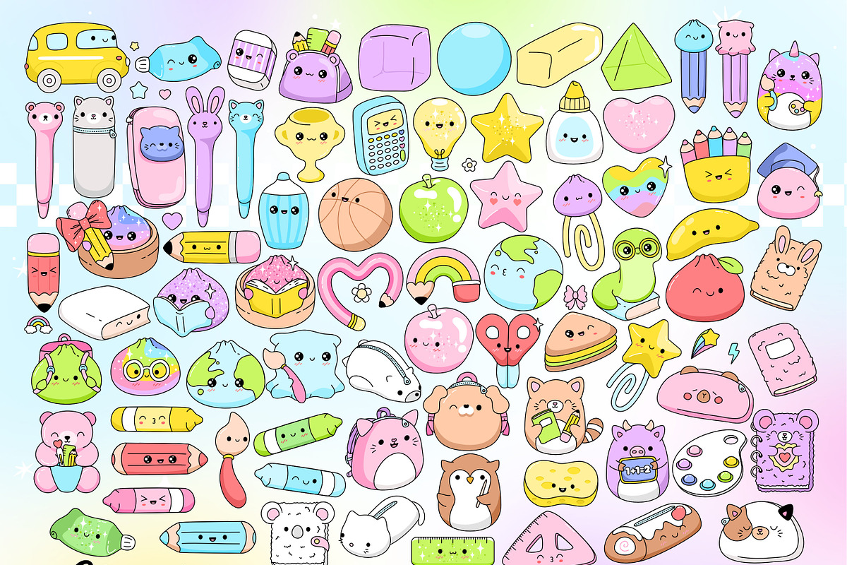 Squishy Kawaii School Clipart Bundle, an Education Illustration by Huxmay (Photo 2 of 8)