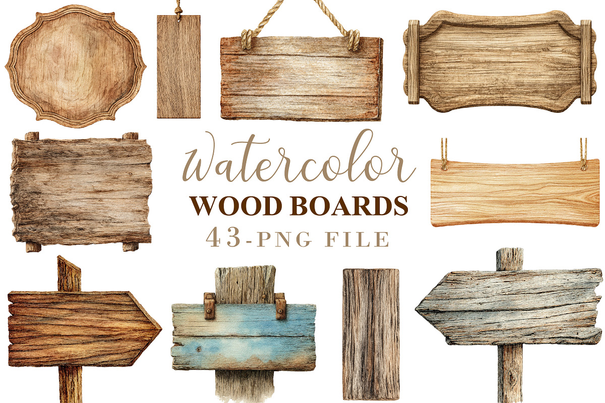 Watercolor Wood Boards Clipart, an Illustration by Libby Wishes (Photo 1 of 7)