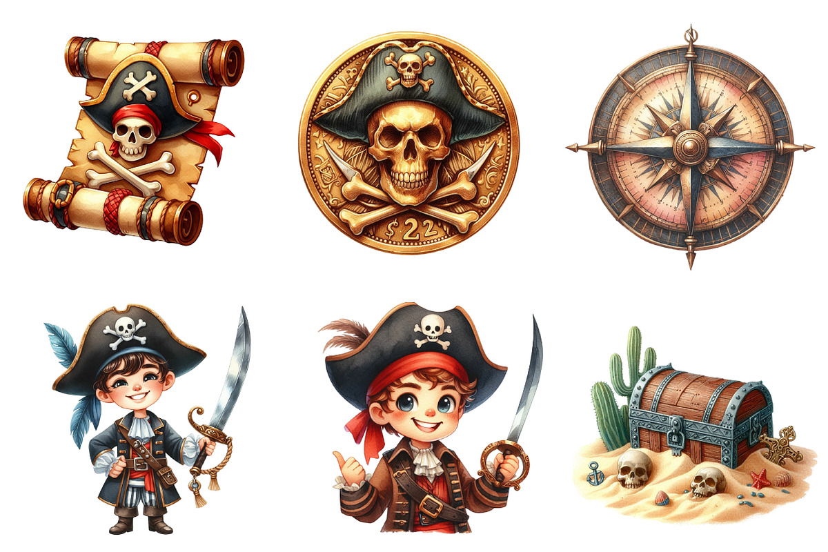 Pirate clipart - Watercolor, an Illustration by CreationArt (Photo 4 of 5)