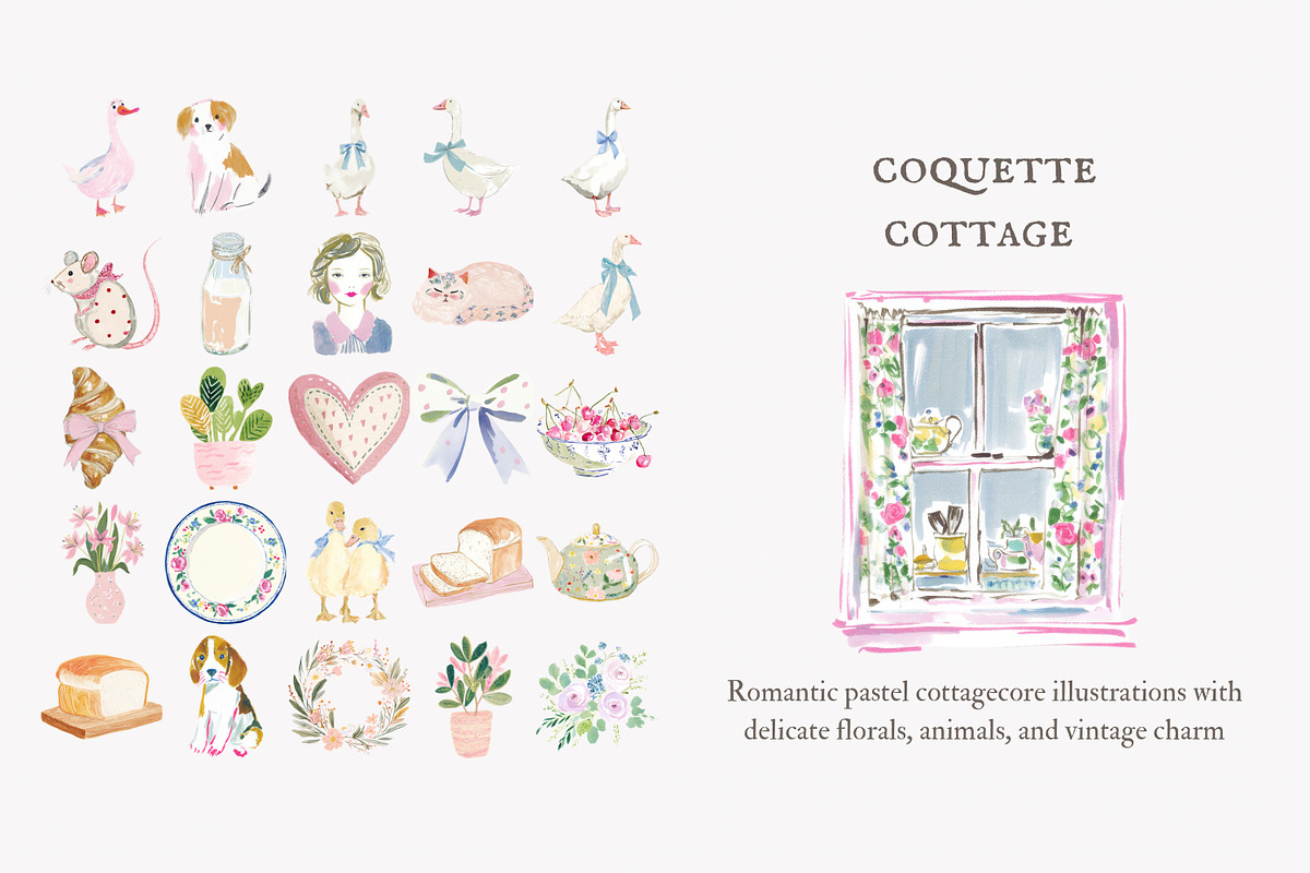 Coquette cottage clipart set, a Decorative Illustration by Patishop Art (Photo 6 of 9)