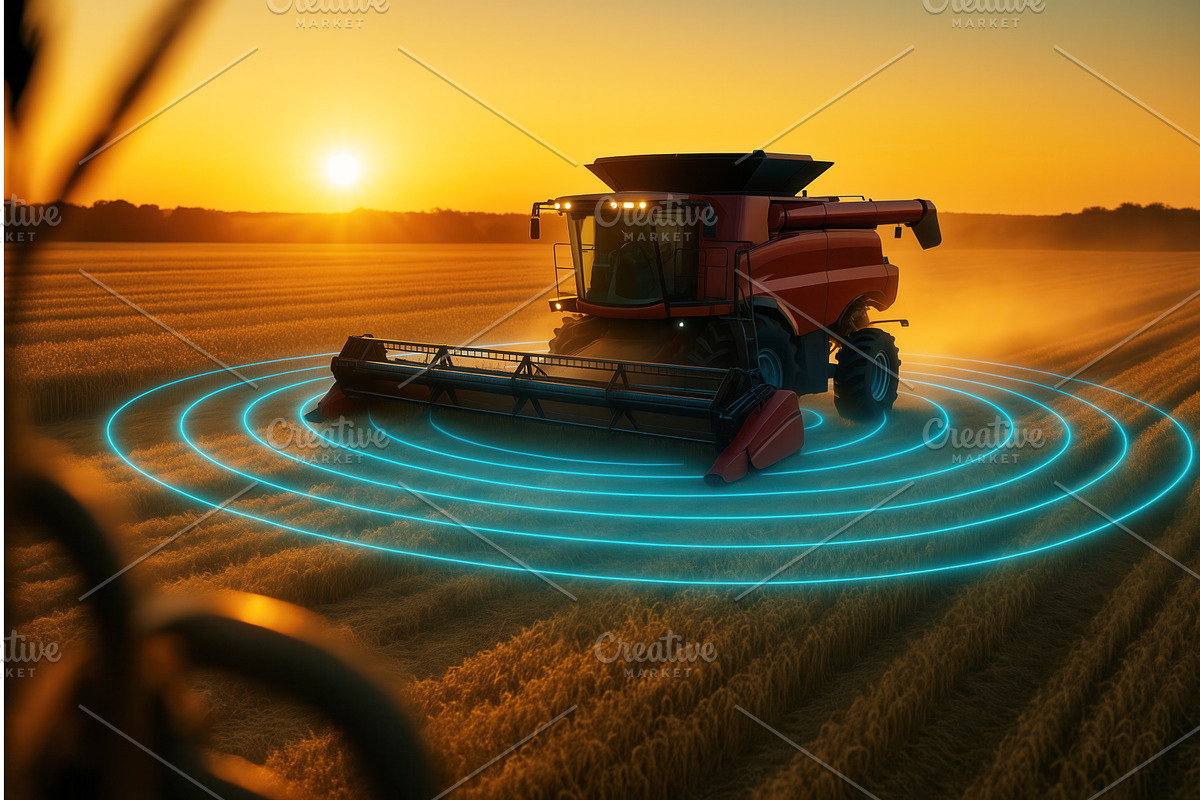 An autonomous combine harvester, an Illustration by Sergey Kotenev