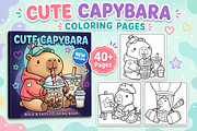 Cute Capybara Coloring Pages, an Animal Illustration by Inkivelle Studio (Thumbnail 1 of 3)