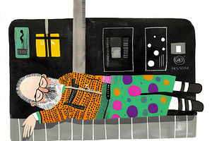 Old homeless man sleeping in metro, a Person Illustration by Sybillla